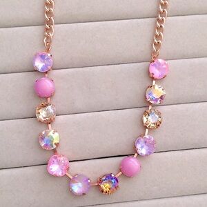 Pink-Purple Opal Aurora Borealis, Champagne + Rose Gold Crystal Tennis Necklace